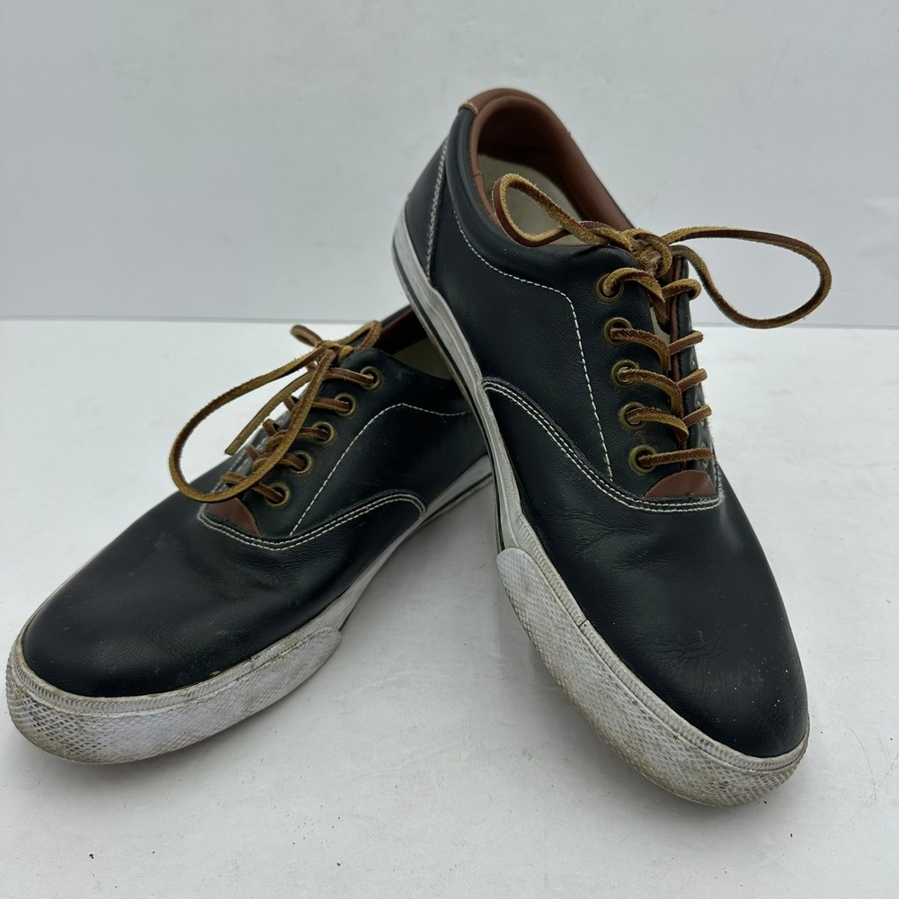 Polo Ralph Lauren Vaughn Mens Preppy Black Leather Low Top Sneakers Size 10.5 D